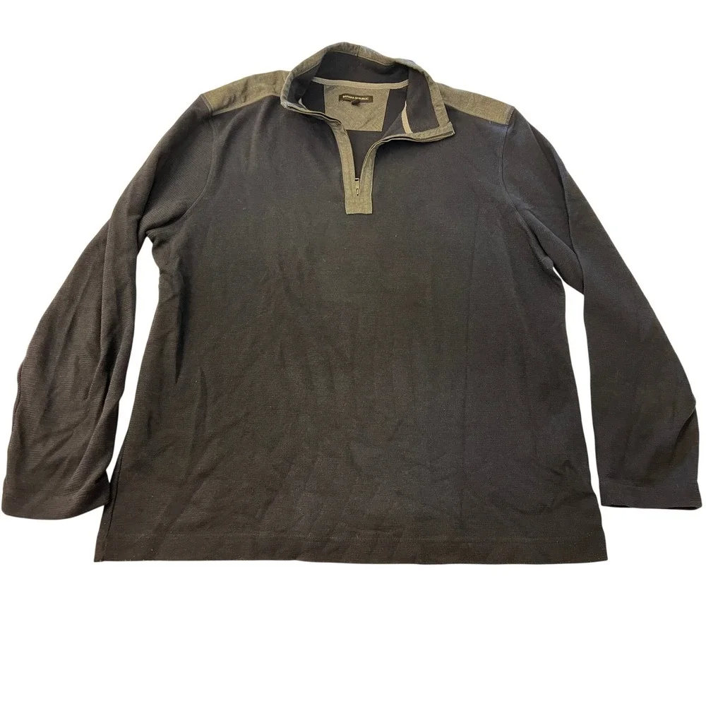 Banana Republic Mens XXL Quarter Zip Pullover Gray Olive Contrast Shoulder Patch
